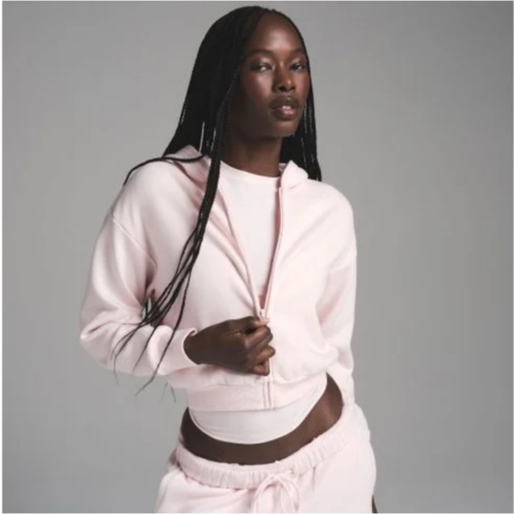 SIIMS COTTON FLEECE SHRUNKEN ZIP UP HOODIE COLOR BARELY PICK SIZE L NWT (Dep)